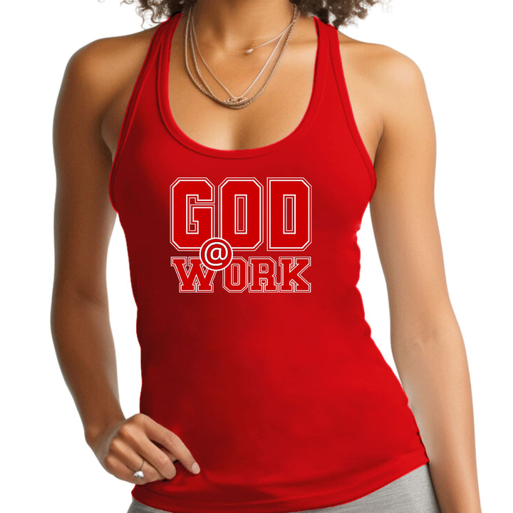 Womens Fitness Tank Top Graphic T-shirt God @ Work Red And White - Womens