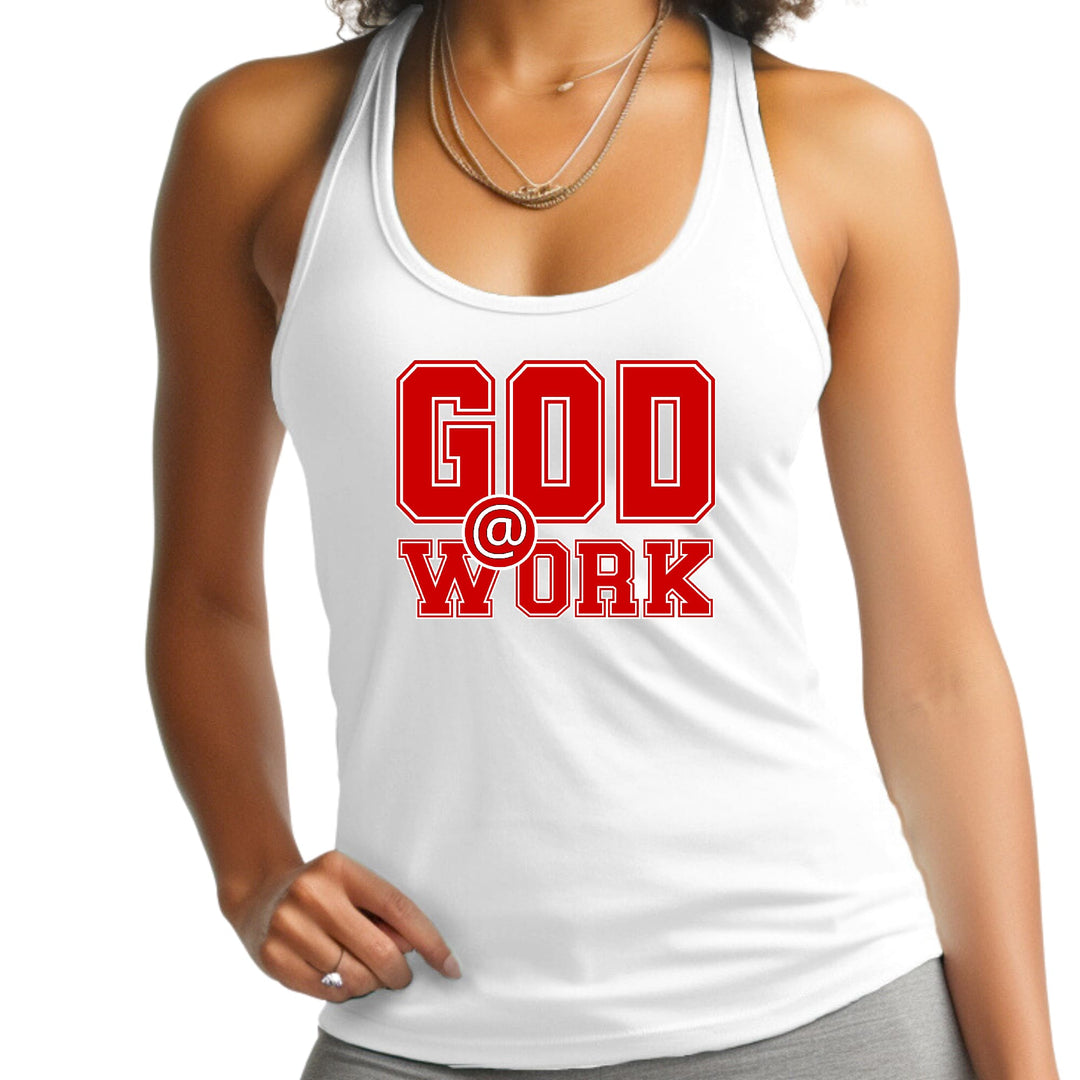 Womens Fitness Tank Top Graphic T-shirt God @ Work Red And White - Womens