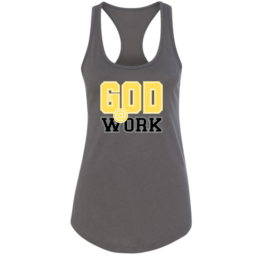 Womens Fitness Tank Top Graphic T-shirt God @ Work Yellow and Black - Womens