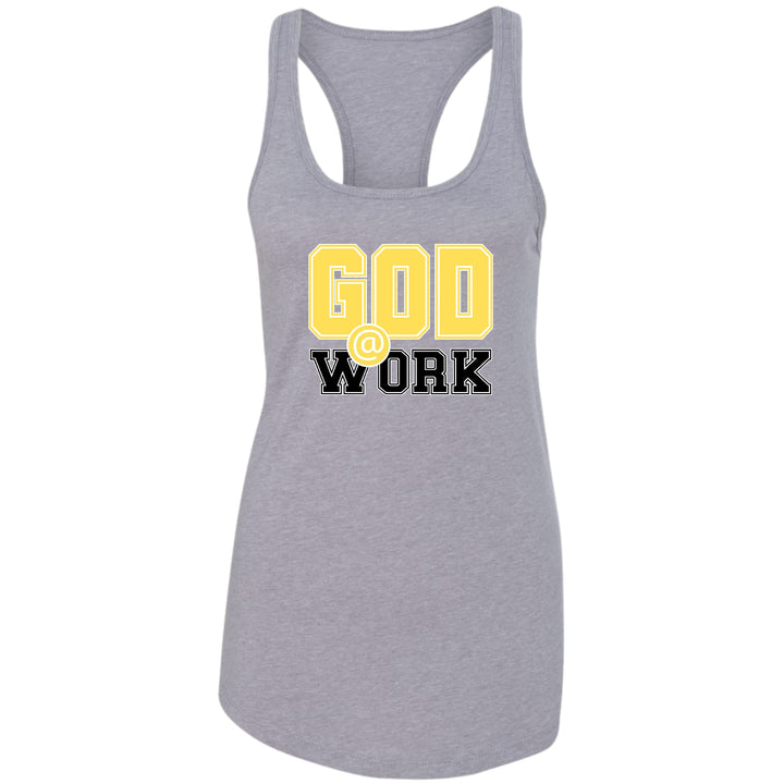 Womens Fitness Tank Top Graphic T-shirt God @ Work Yellow And Black - Womens