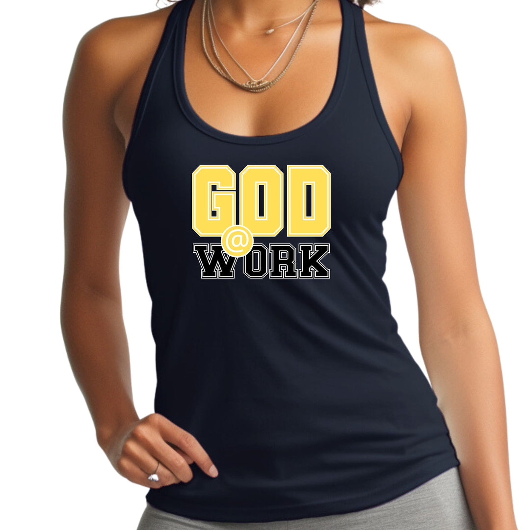 Womens Fitness Tank Top Graphic T-shirt God @ Work Yellow And Black - Womens