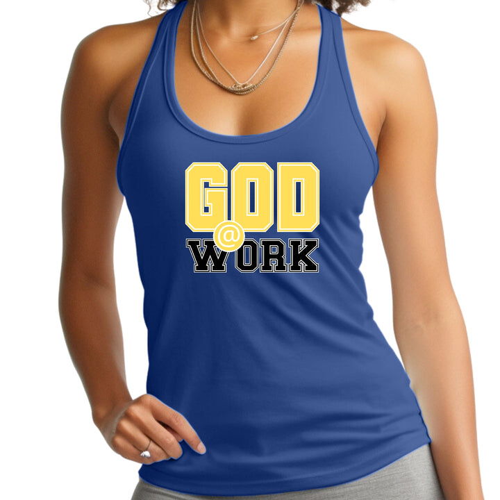 Womens Fitness Tank Top Graphic T-shirt God @ Work Yellow and Black - Womens