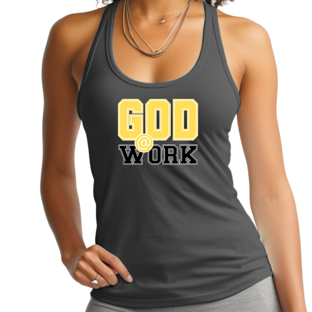 Womens Fitness Tank Top Graphic T-shirt God @ Work Yellow and Black - Womens