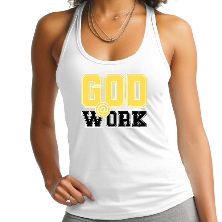 Womens Fitness Tank Top Graphic T-shirt God @ Work Yellow And Black - Womens