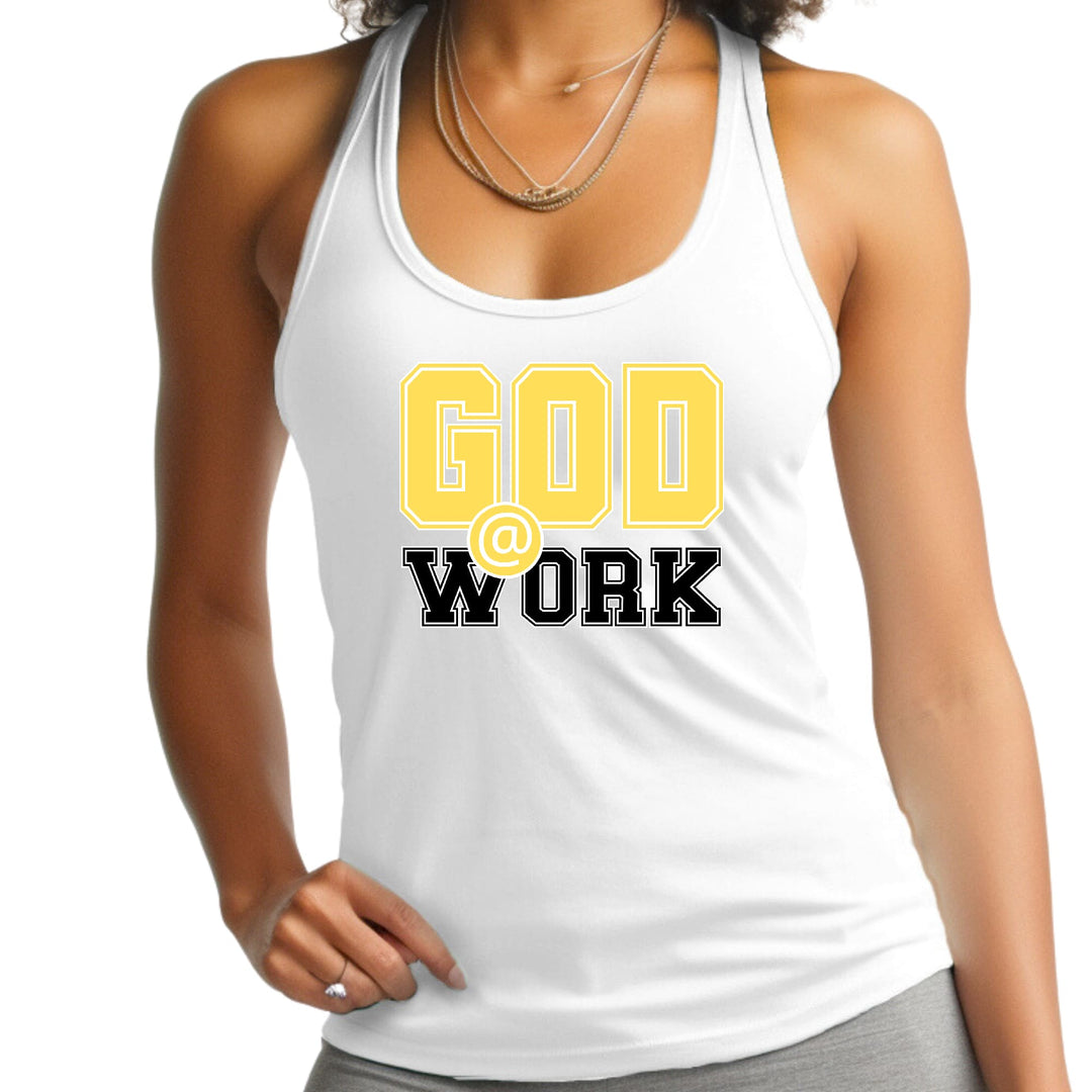 Womens Fitness Tank Top Graphic T-shirt God @ Work Yellow and Black - Womens