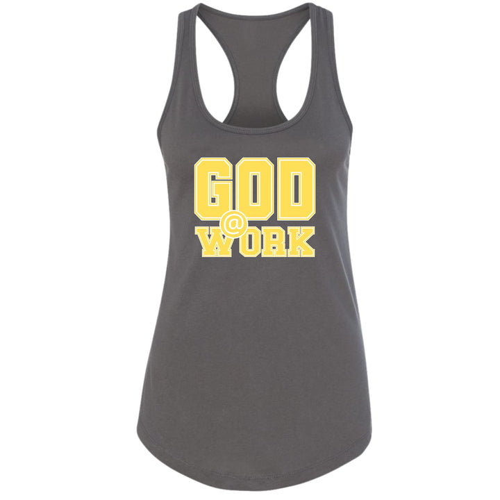 Womens Fitness Tank Top Graphic T-shirt God @ Work Yellow and White - Womens