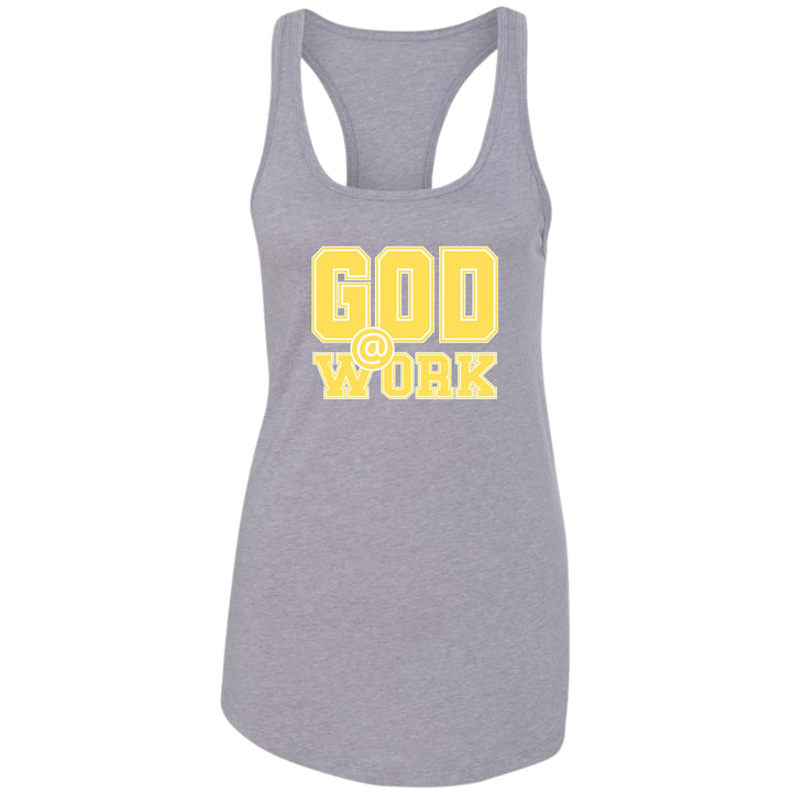 Womens Fitness Tank Top Graphic T-shirt God @ Work Yellow and White - Womens