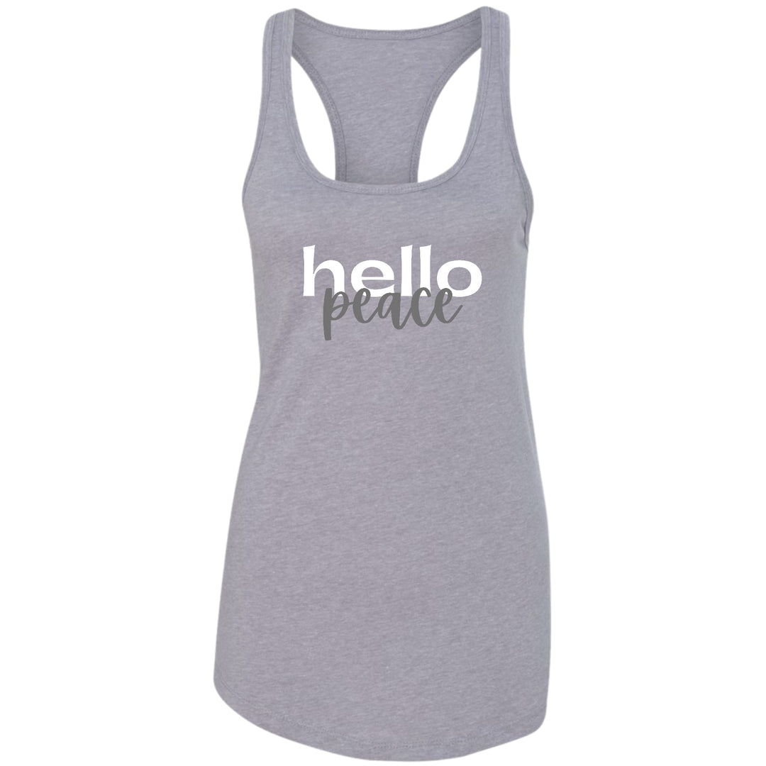 Womens Fitness Tank Top Graphic T-shirt Hello Peace White And Gray - Womens