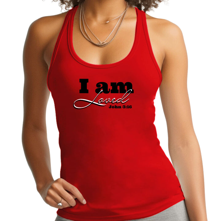 Womens Fitness Tank Top Graphic T-shirt i am Loved - John 3:16 Black - Womens