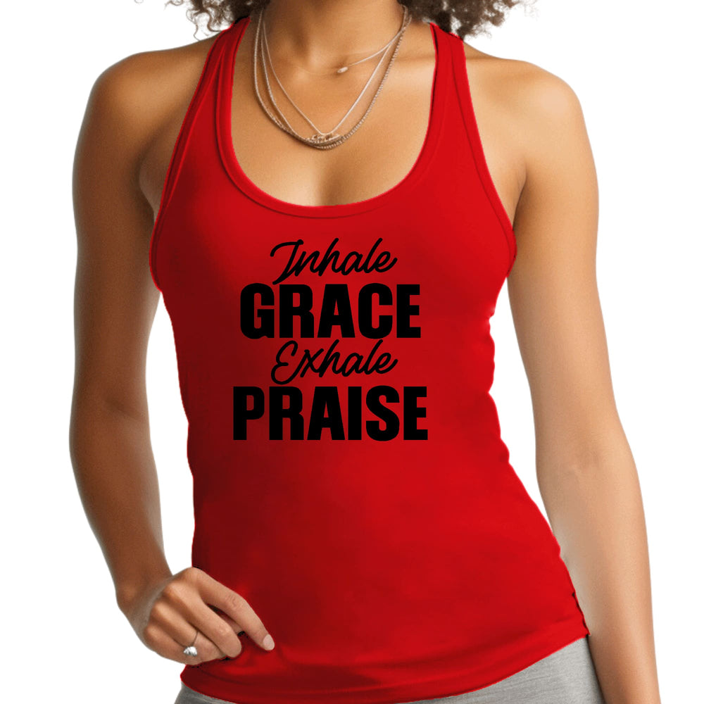 Womens Fitness Tank Top Graphic T-shirt Inhale Grace Exhale Praise - Womens
