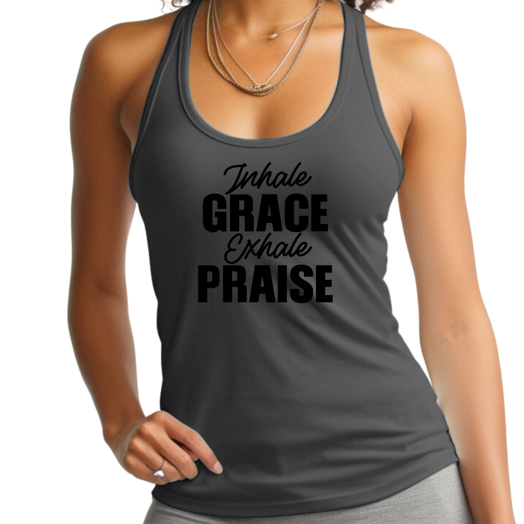 Womens Fitness Tank Top Graphic T-shirt Inhale Grace Exhale Praise - Womens