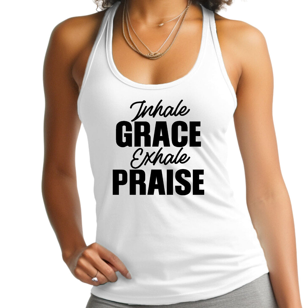 Womens Fitness Tank Top Graphic T-shirt Inhale Grace Exhale Praise - Womens