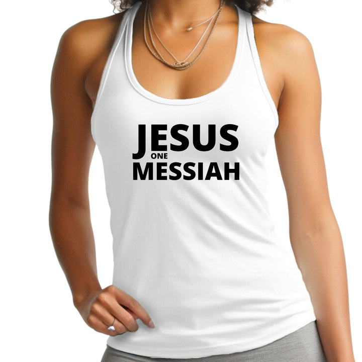 Womens Fitness Tank Top Graphic T-shirt Jesus one Messiah Black - Womens | Tank