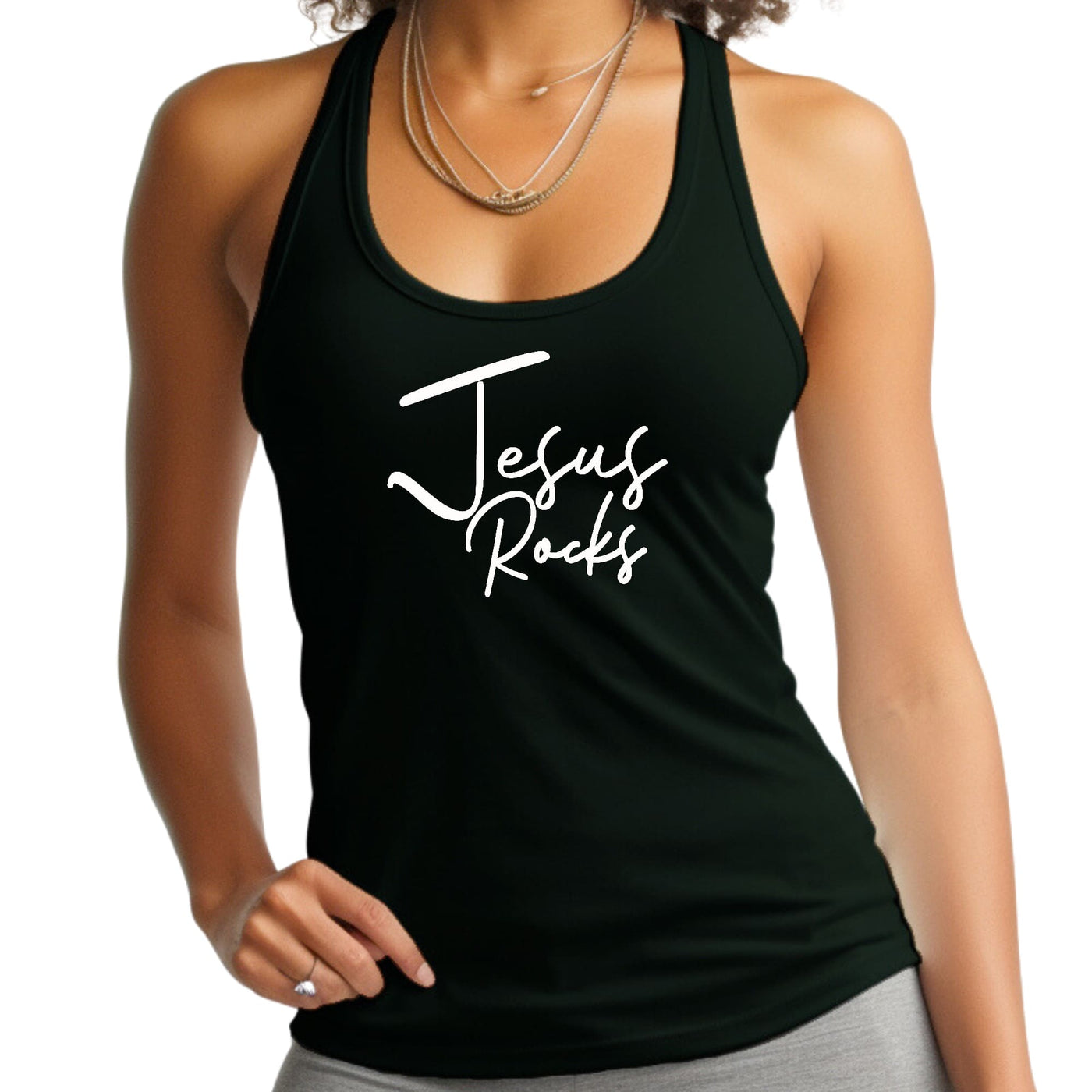 Womens Fitness Tank Top Graphic T-shirt Jesus Rocks Print - Womens | Tank Tops