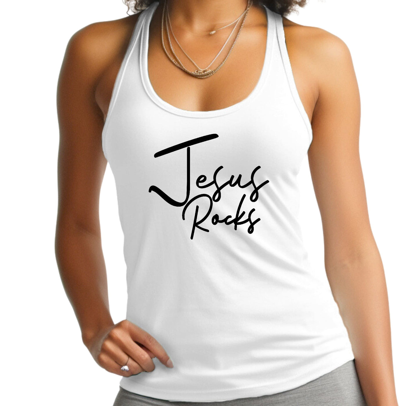 Womens Fitness Tank Top Graphic T-shirt Jesus Rocks Print - Womens | Tank Tops