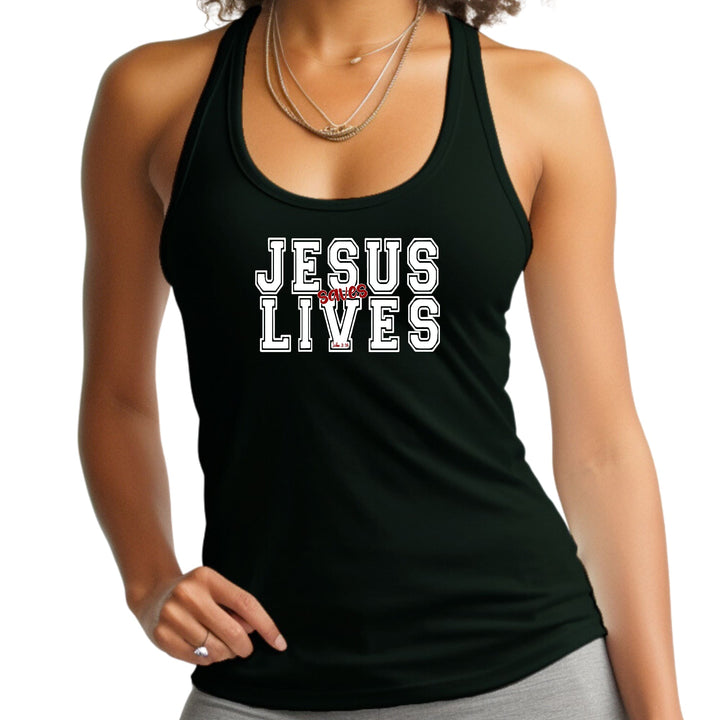 Womens Fitness Tank Top Graphic T-shirt Jesus Saves Lives White Red - Womens