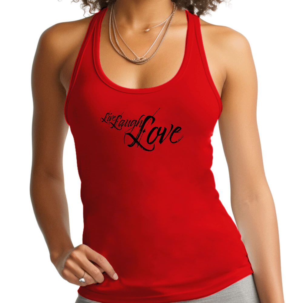 Womens Fitness Tank Top Graphic T-shirt Live Laugh Love Black - Womens | Tank