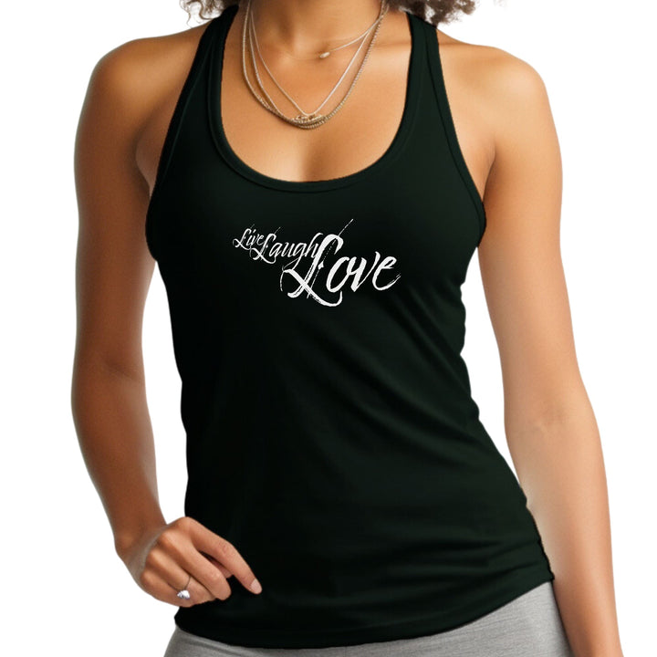 Womens Fitness Tank Top Graphic T-shirt Live Laugh Love Light Grey - Womens