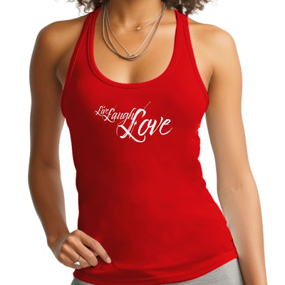 Womens Fitness Tank Top Graphic T-shirt Live Laugh Love Light Grey - Womens