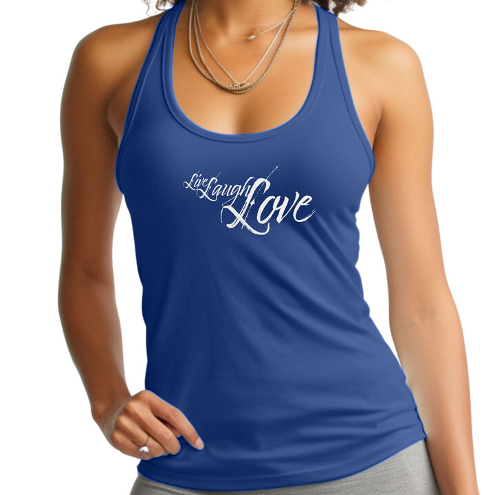 Womens Fitness Tank Top Graphic T-shirt Live Laugh Love Light Grey - Womens