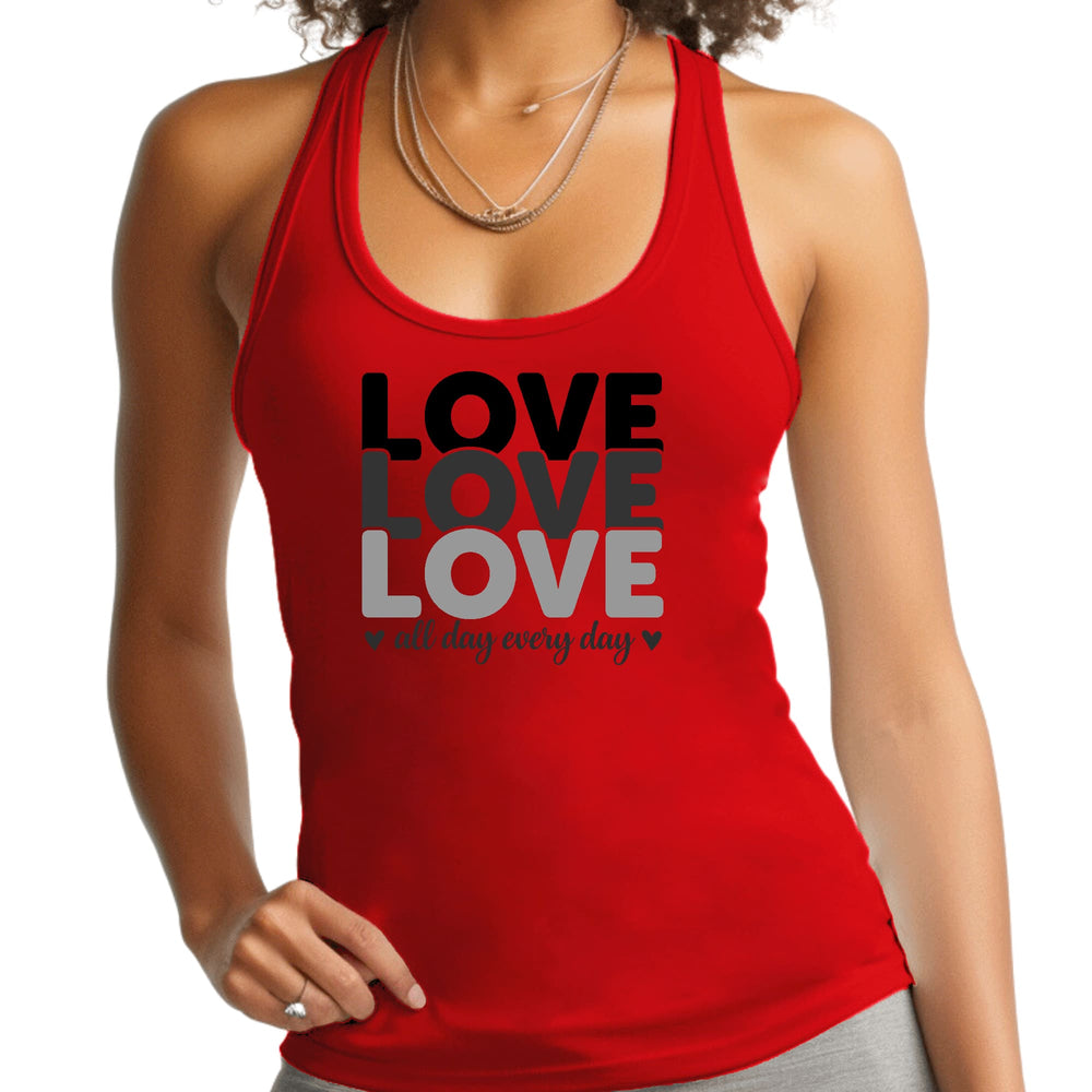 Womens Fitness Tank Top Graphic T-shirt Love All Day Every Day Black - Womens