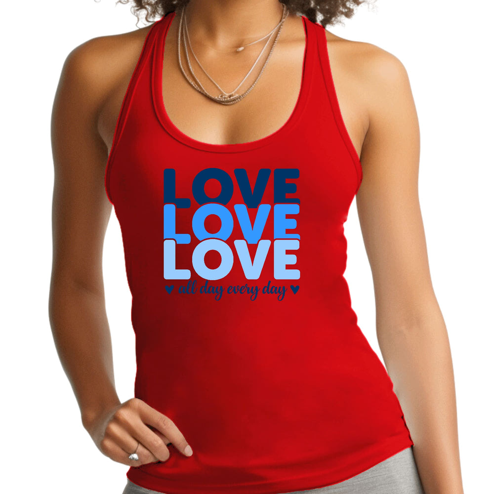 Womens Fitness Tank Top Graphic T-shirt Love All Day Every Day Blue - Womens