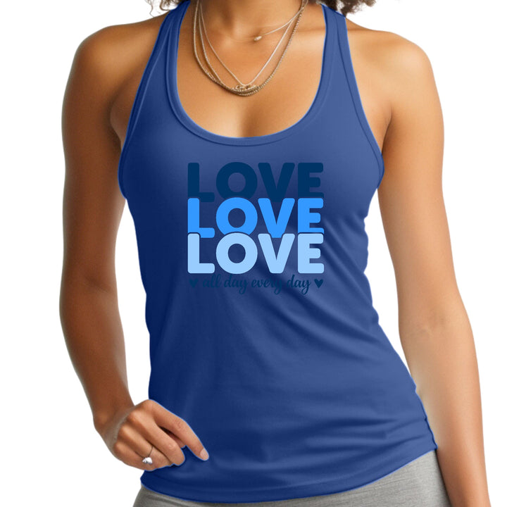 Womens Fitness Tank Top Graphic T-shirt Love All Day Every Day Blue - Womens