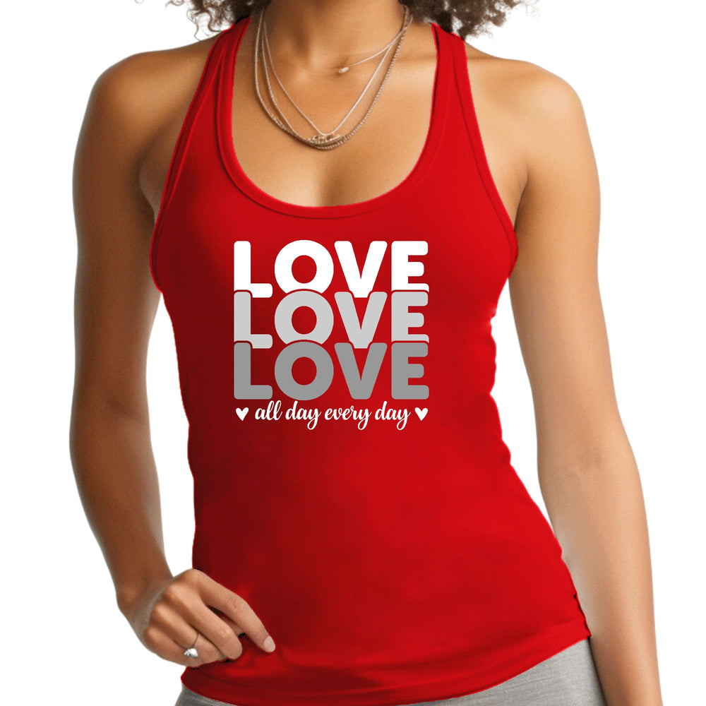 Womens Fitness Tank Top Graphic T-shirt Love All Day Every Day White - Womens