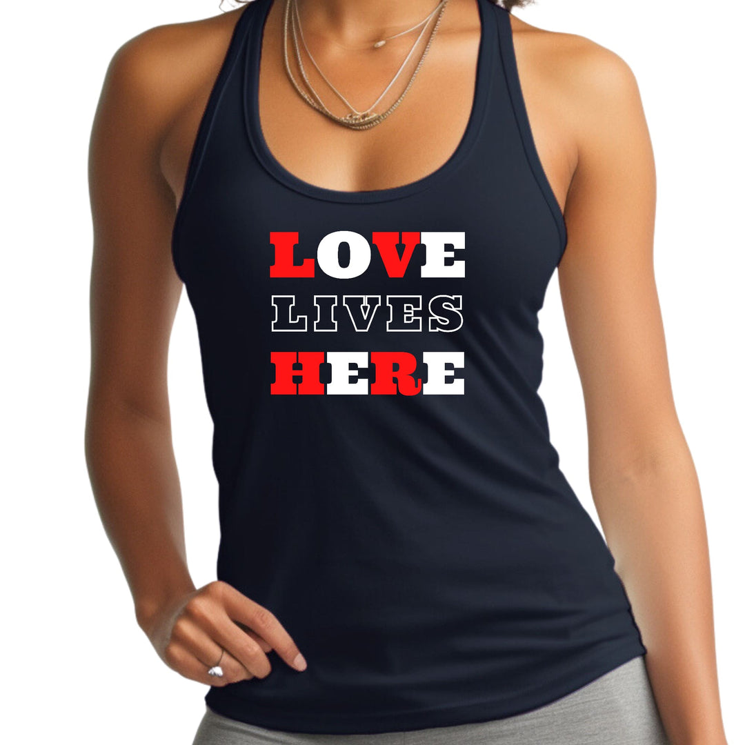 Womens Fitness Tank Top Graphic T-shirt Love Lives Here Christian - Womens