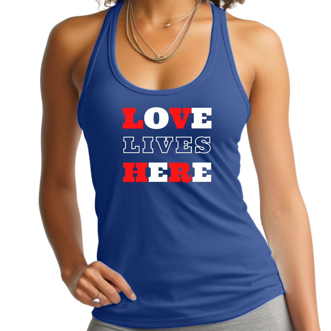 Womens Fitness Tank Top Graphic T-shirt Love Lives Here Christian - Womens