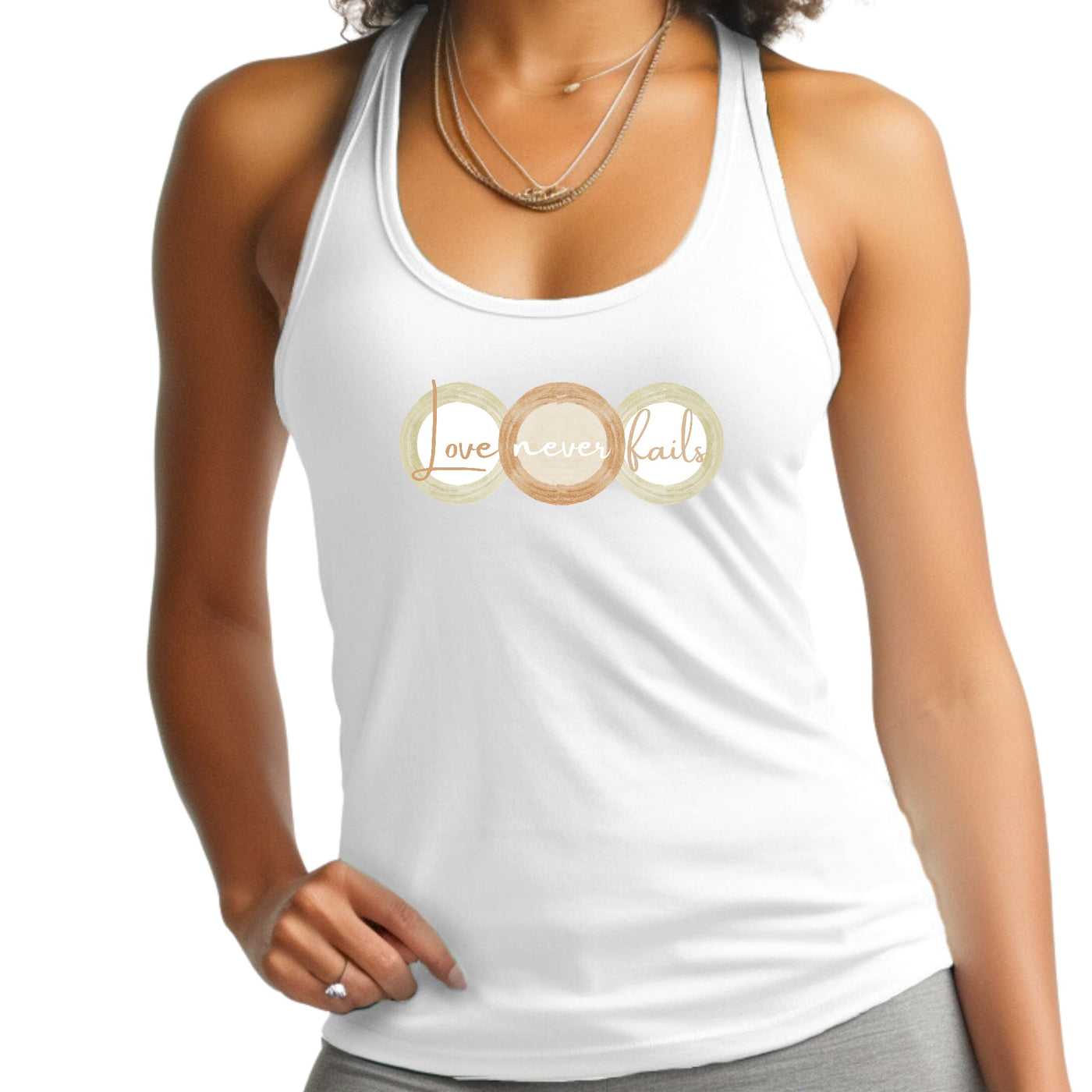 Womens Fitness Tank Top Graphic T-shirt Love Never Fails Pastel - Womens | Tank