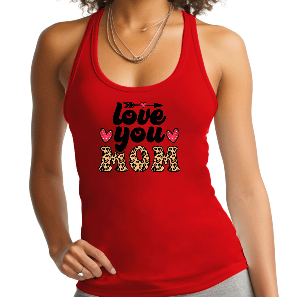 Womens Fitness Tank Top Graphic T-shirt Love you Mom Leopard Print - Womens