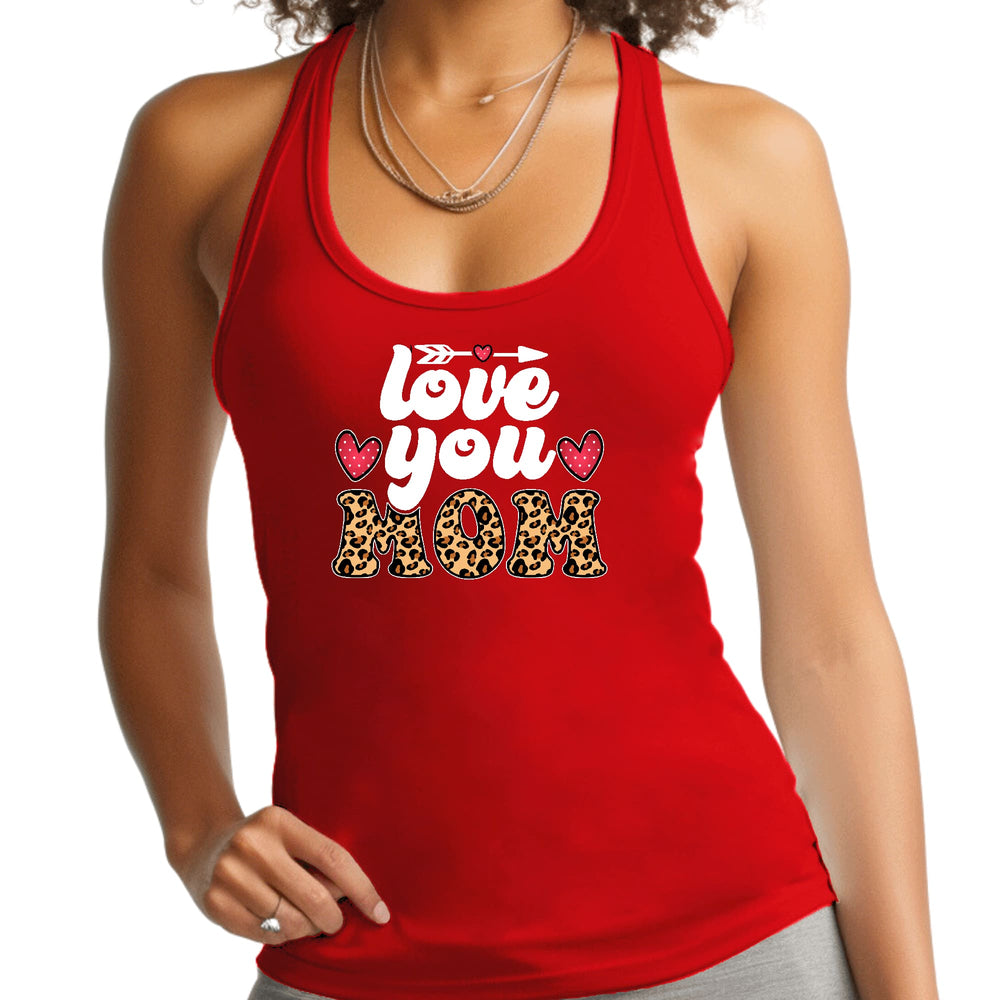 Womens Fitness Tank Top Graphic T-shirt Love you Mom Leopard Print - Womens