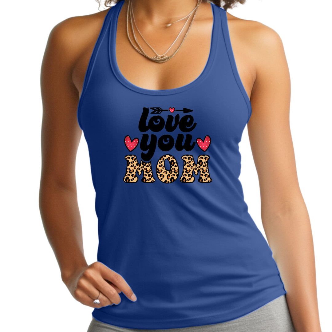 Womens Fitness Tank Top Graphic T-shirt Love you Mom Leopard Print - Womens