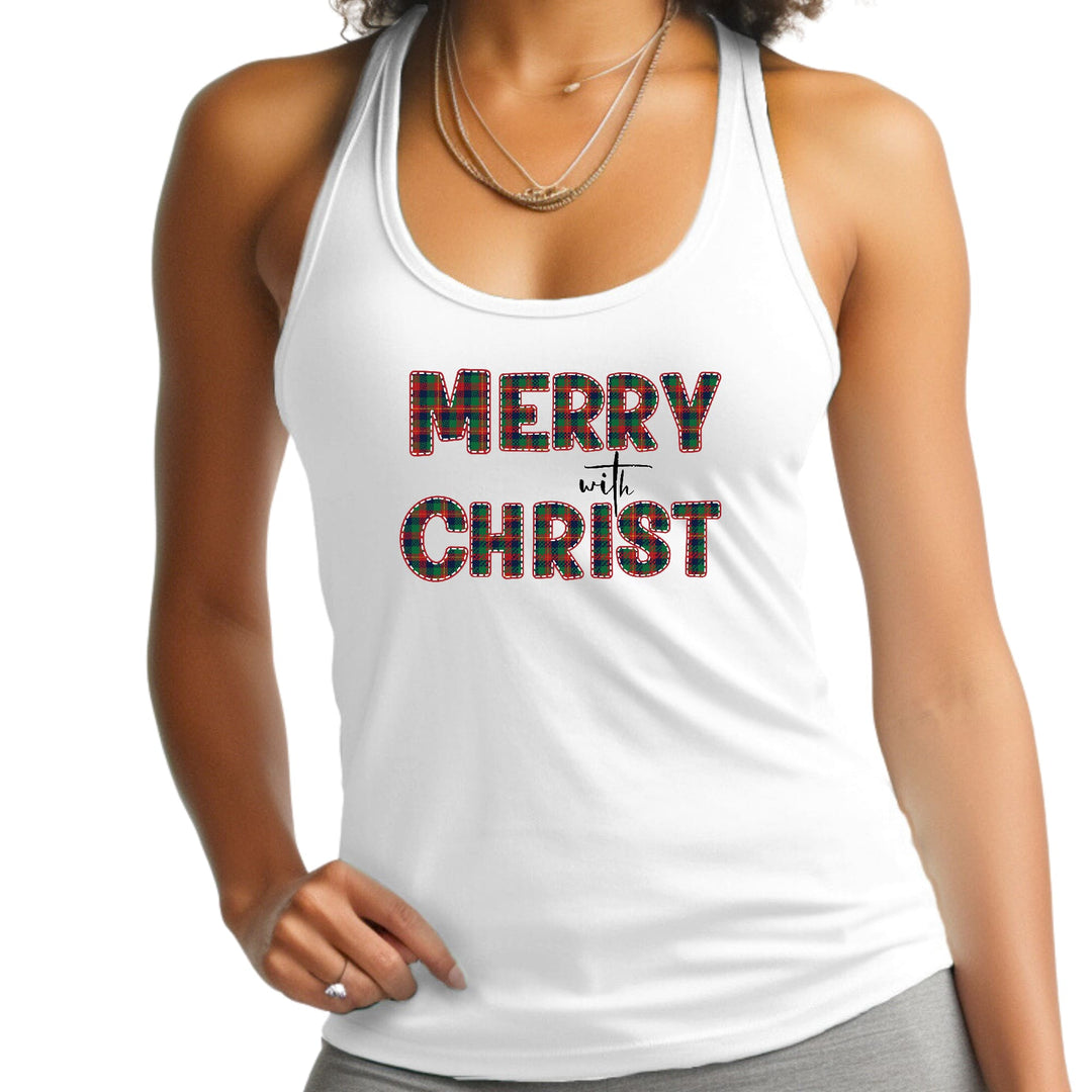 Womens Fitness Tank Top Graphic T-shirt Merry with Christ Red - Womens | Tank