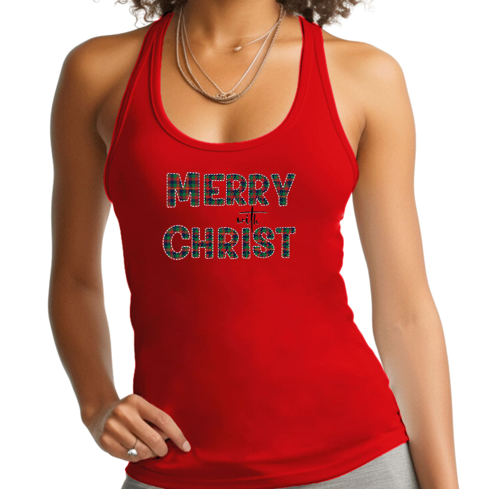 Womens Fitness Tank Top Graphic T-shirt Merry With Christ Red - Womens | Tank
