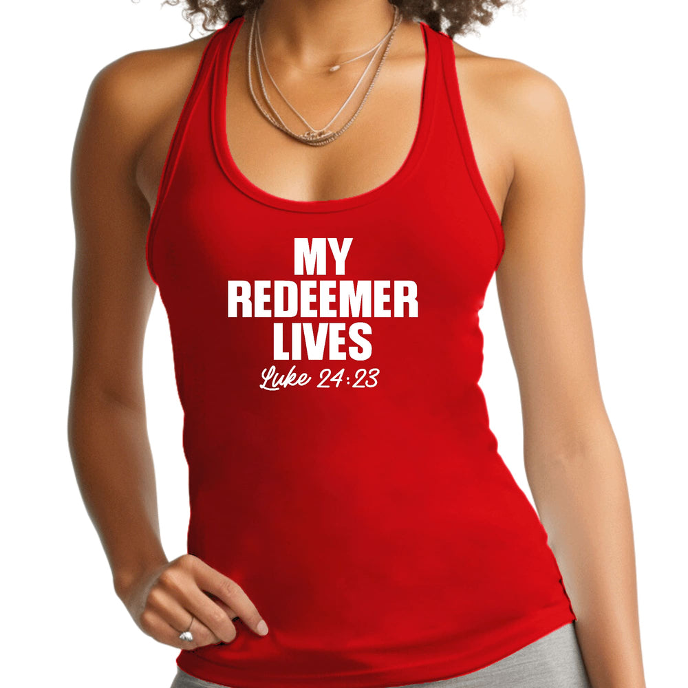 Womens Fitness Tank Top Graphic T-shirt my Redeemer Lives Print - Womens | Tank