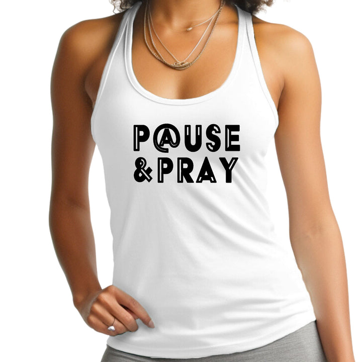 Womens Fitness Tank Top Graphic T-shirt Pause and Pray Black - Womens | Tank