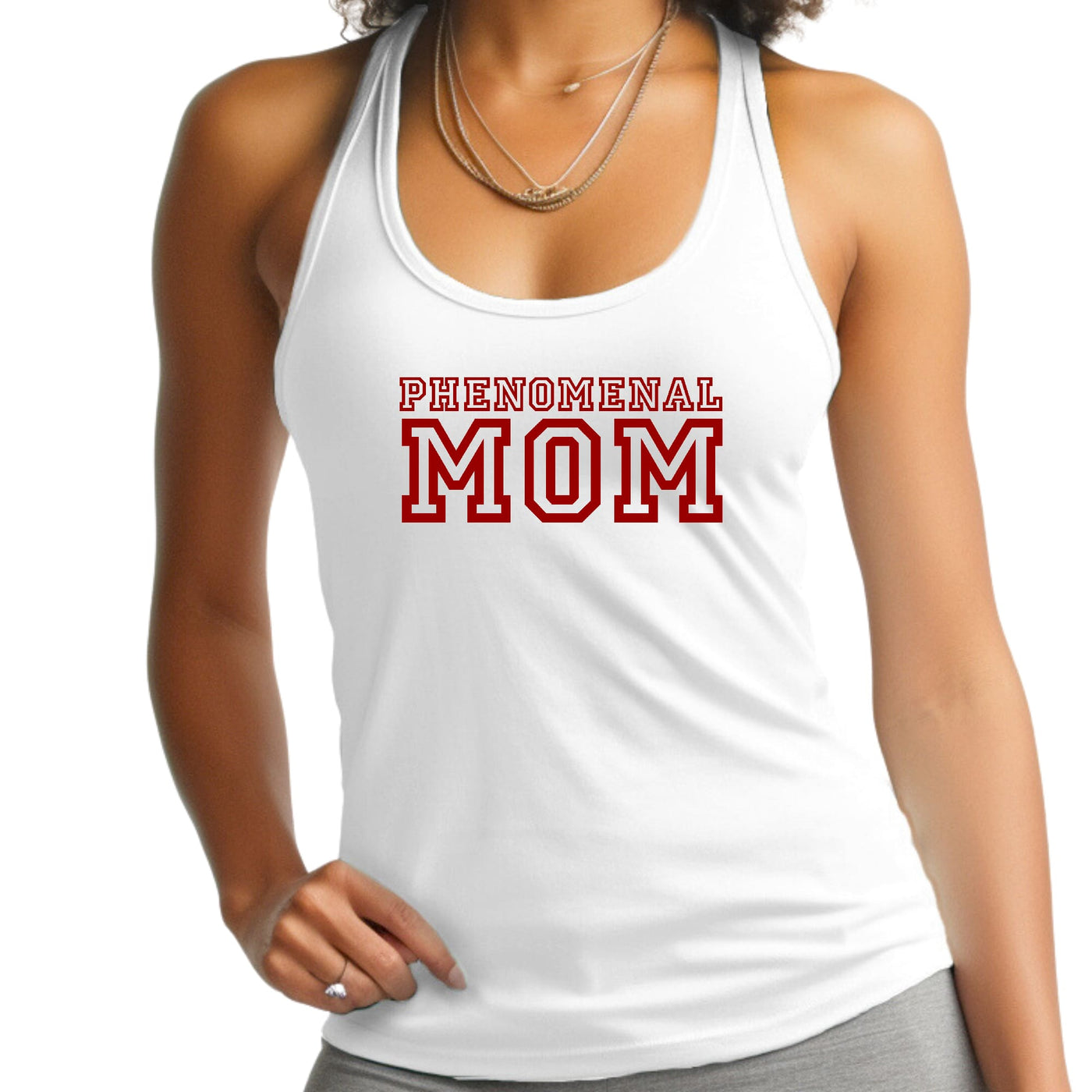 Womens Fitness Tank Top Graphic T-shirt Phenomenal Mom Red Print - Womens