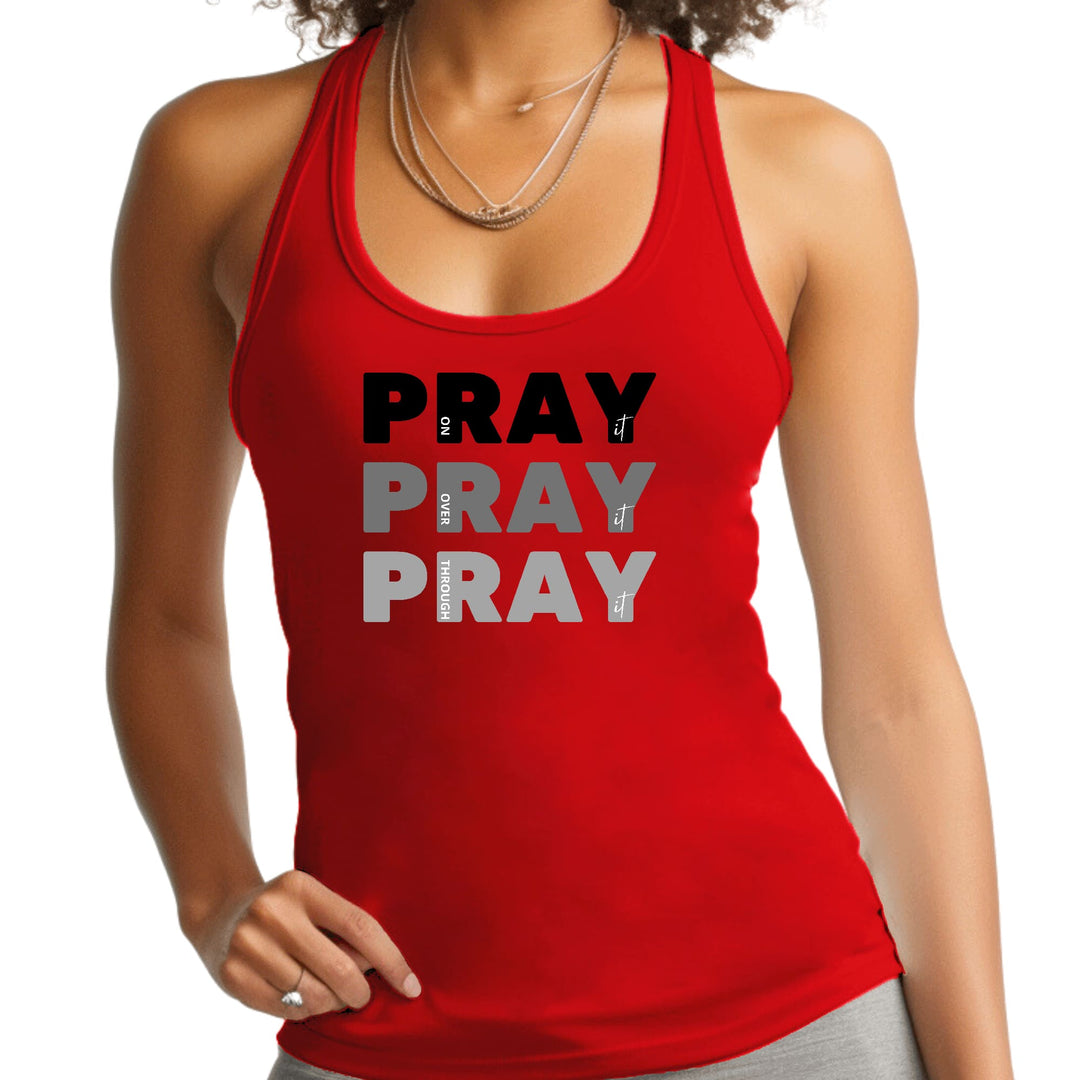 Womens Fitness Tank Top Graphic T-shirt Pray On It Over It Through - Womens