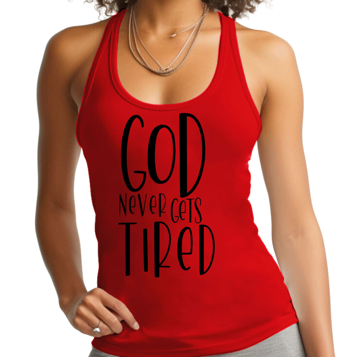 Womens Fitness Tank Top Graphic T-shirt Say It Soul - God Never Gets - Womens