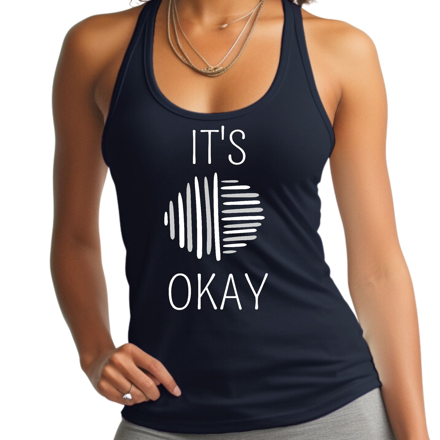 Womens Fitness Tank Top Graphic T-shirt Say It Soul Its Okay Grey - Womens