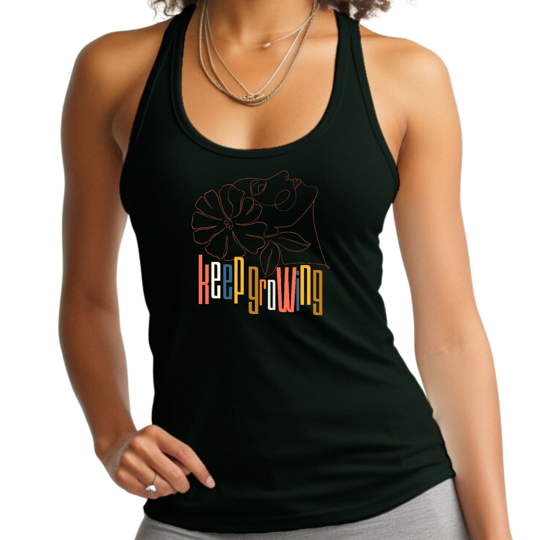 Womens Fitness Tank Top Graphic T-shirt Say it Soul - Keep Growing - Womens