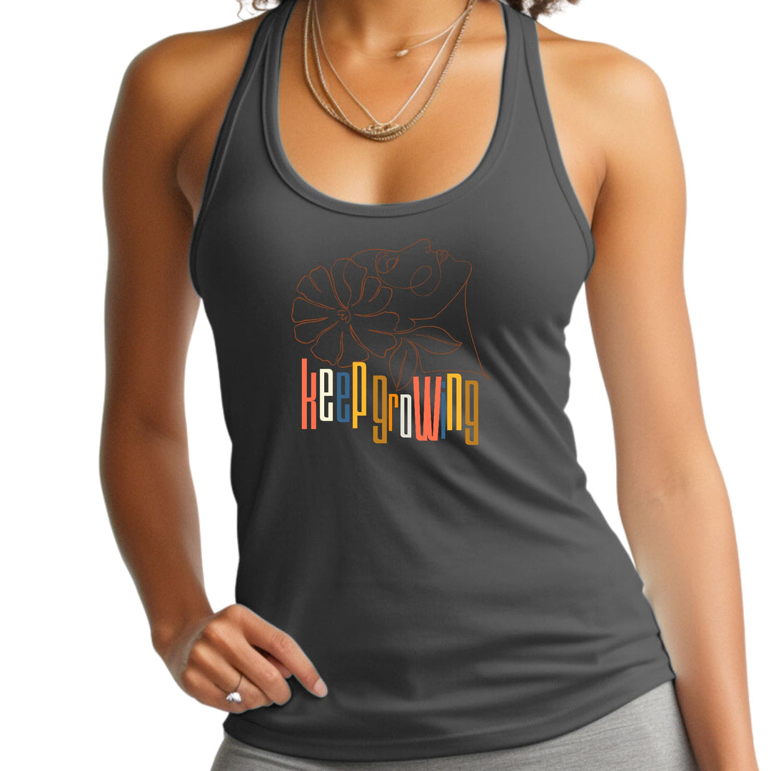 Womens Fitness Tank Top Graphic T-shirt Say it Soul - Keep Growing - Womens