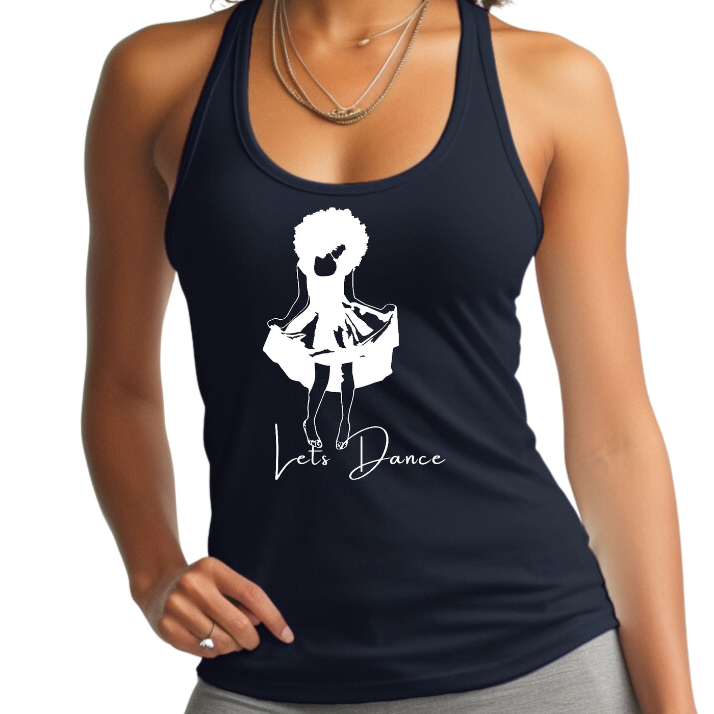 Womens Fitness Tank Top Graphic T-shirt Say It Soul Lets Dance White - Womens