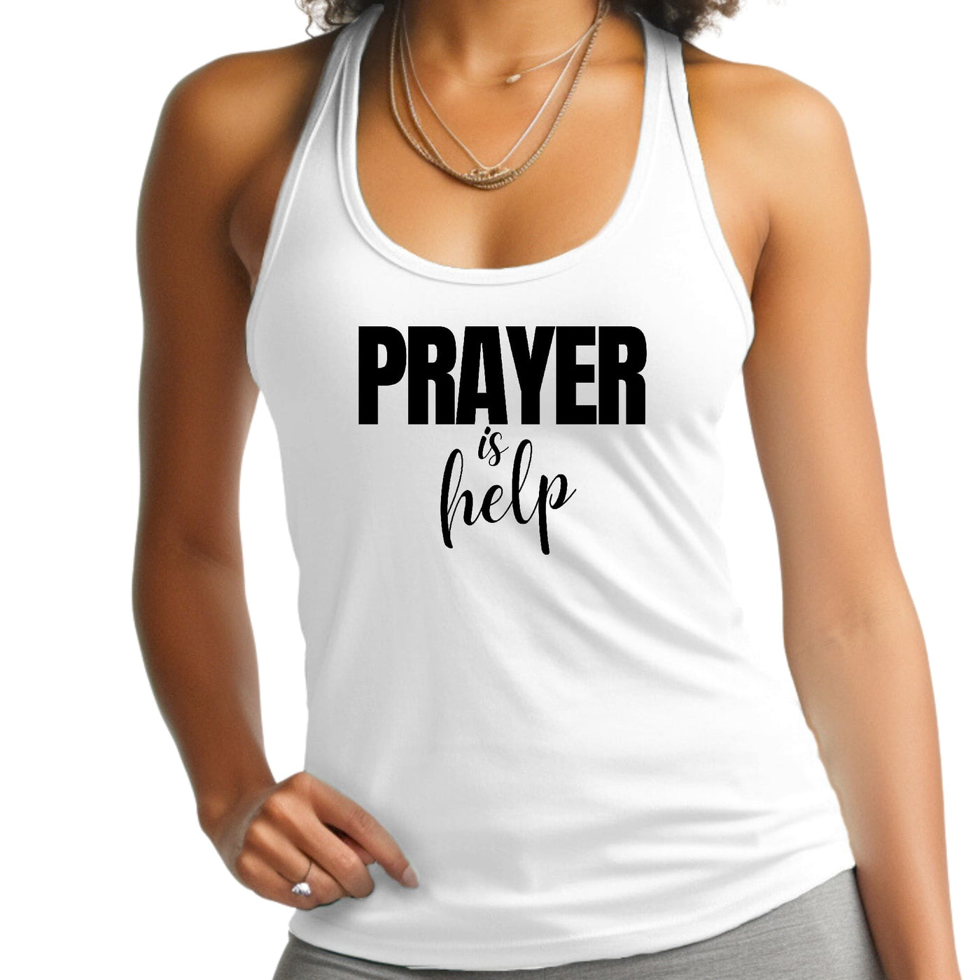 Womens Fitness Tank Top Graphic T-shirt Say It Soul - Prayer Is Help - Womens