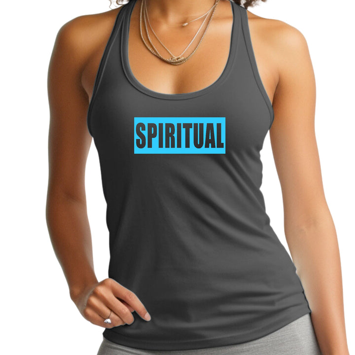 Womens Fitness Tank Top Graphic T-shirt Spiritual Light Blue Print - Womens