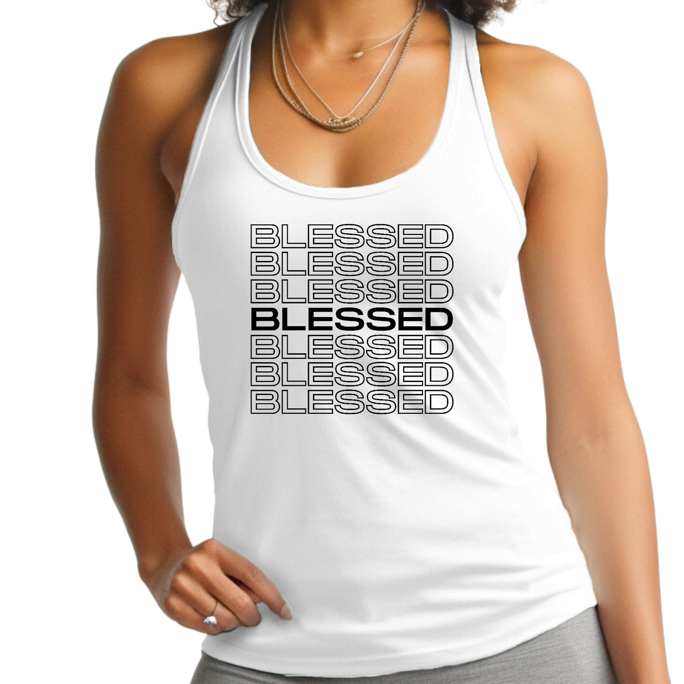 Womens Fitness Tank Top Graphic T-shirt Stacked Blessed Print - Womens | Tank
