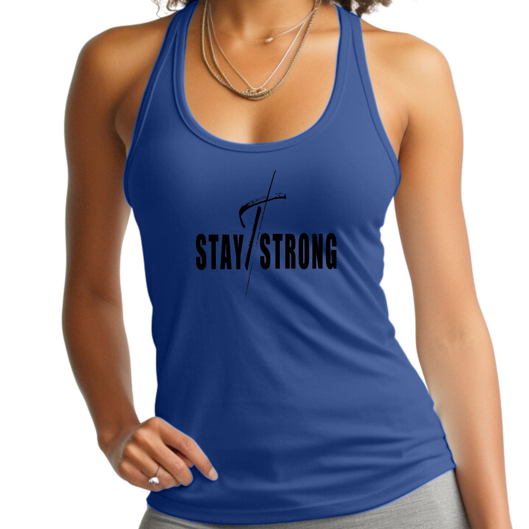 Womens Fitness Tank Top Graphic T-shirt Stay Strong With Cross Black - Womens