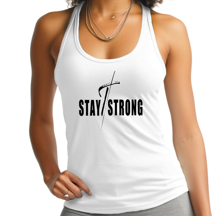 Womens Fitness Tank Top Graphic T-shirt Stay Strong With Cross Black - Womens